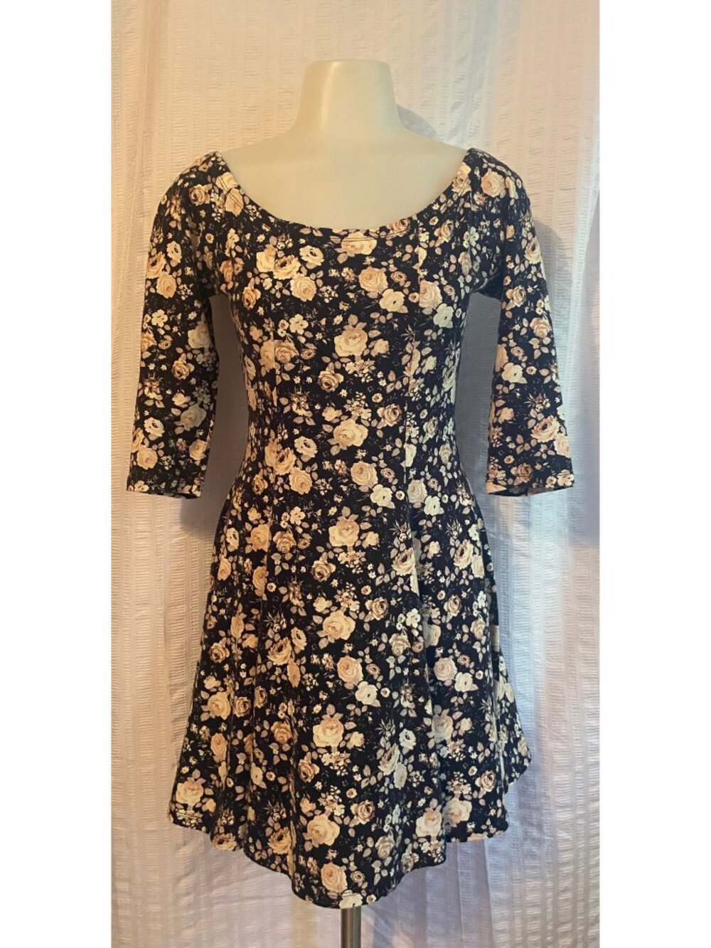Forever 21 Black And Floral Fit & Flare Skater Dress